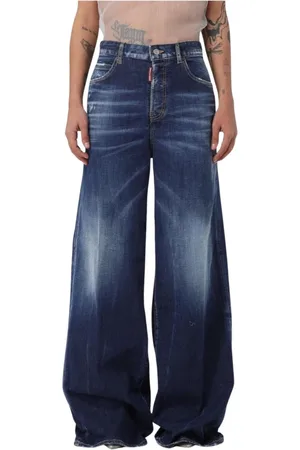 Dsquared2 Jeansy, Kobieta, Niebieski, S, Denim, Niebieskie rozdarte jeansy z szerokimi nogawkami