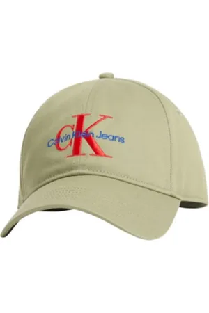 Calvin Klein Akcesoria, Mężczyzna, Beżowy, ONE SIZE, Bawełna, Zielony czapka z haftem logo