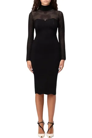 Elisabetta Franchi Sukienki, Kobieta, Czarny, M, Elegancka Czarna Sukienka Midi z Żakardem