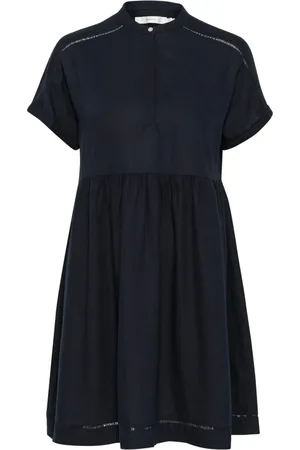 INWEAR Sukienki, Kobieta, Niebieski, M, Len, Granatowa Krótka Sukienka