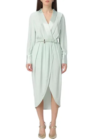 Elisabetta Franchi Sukienki, Kobieta, Niebieski, L, Elegant Wrap Dress with Belt