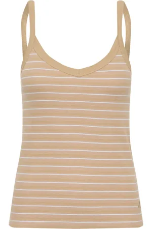 Karen by Simonsen Koszulki, Kobieta, Beżowy, 2XL, Top w Paski z Cienkimi Ramiączkami