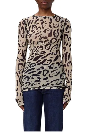 Sportmax Koszulki, Kobieta, Wielobarwność, S, Leopard Print Mesh Top