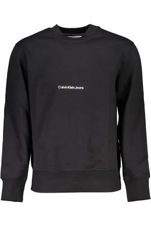 Calvin Klein Bluzy, Mężczyzna, Czarny, 2XL, Bawełna, Czarne Bluza Polarowa z Okrągłym Dekoltem