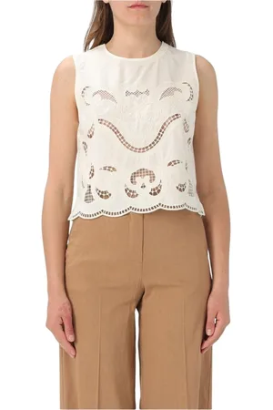 Twin-Set Koszulki, Kobieta, Beżowy, 2XL, Haftowany Bezrękawnik