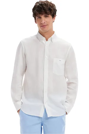Eden Park Koszule, Mężczyzna, Biały, 2XL, Len, Biała lniana koszula prosty krój