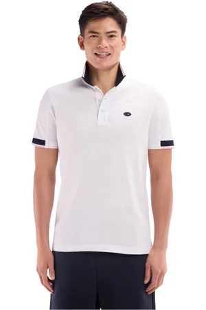Eden Park Koszulki, Mężczyzna, Biały, 2XL, Bawełna, Biały polo z krótkim rękawem z bawełny z dwukolorowymi ściągaczami prosta linia