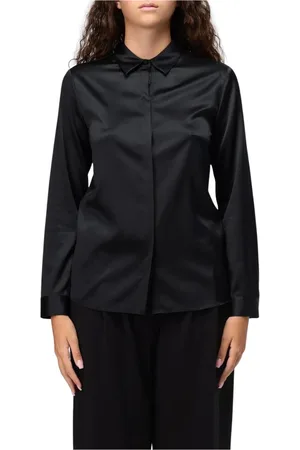 Emporio Armani Bluzki, Kobieta, Czarny, 2XS, Czarna Jedwabna Satynowa Koszula