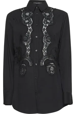 Dolce & Gabbana Bluzki, Kobieta, Czarny, 2XS, Czarna Koronkowa Koszula Intarsia