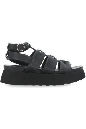 Cult Buty, Kobieta, Czarny, 39 EU, Czarne skórzane sandały z paskiem na kostkę