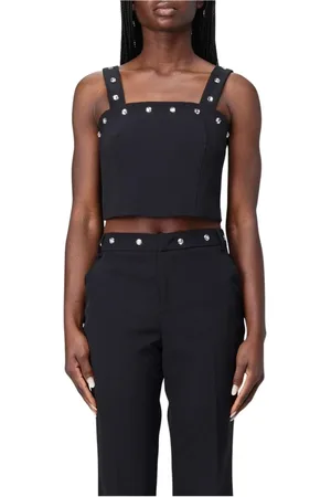 Liu Jo Koszulki, Kobieta, Czarny, XS, Kryształowo zdobiona stylowa crop top