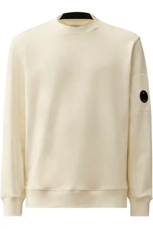 C.P. Company Bluzy, Mężczyzna, Biały, XL, Len, Diagonal Raised Fleece Crewneck Lens Sweatshirt