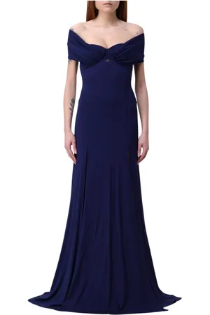 Elisabetta Franchi Sukienki, Kobieta, Niebieski, XL, Czarna Sukienka Maxi z Odkrytymi Ramionami