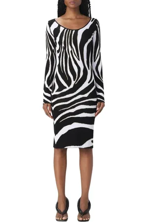 Roberto Cavalli Sukienki, Kobieta, Czarny, S, Zebra Print Sukienka Midi
