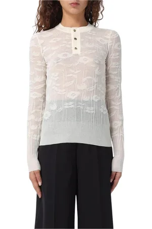 Bottega Veneta Swetry, Kobieta, Biały, L, Elegancki Sweter z Kwiatowym Wzorem