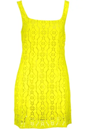 Desigual Sukienki, Kobieta, Żółty, M, Żółta Krótka Sukienka Kwadratowy Dekolt