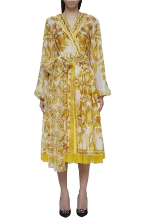 Dolce & Gabbana Sukienki, Kobieta, Żółty, S, Żółta Jedwabna Sukienka