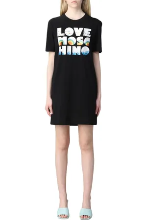 Moschino Sukienki, Kobieta, Czarny, L, Elegancka Czarna Sukienka Tshirt Damska