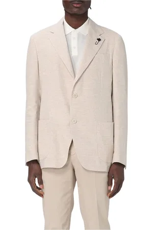 LARDINI Kurtki, Mężczyzna, Beżowy, L, Ivory Linen Blazer Jacket