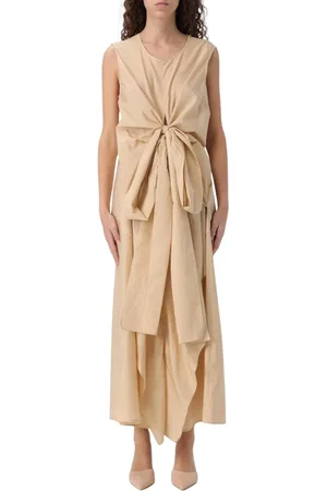 Fabiana Filippi Sukienki, Kobieta, Beżowy, 2XS, Elegant Bow Detail Midi Dress