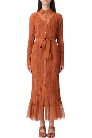Pinko Sukienki, Kobieta, brązowy, S, Elegancka Sukienka Midi z Koronką