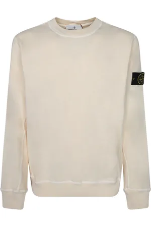 Stone Island Bluzy, Mężczyzna, Biały, L, Kremowy Szczotkowany Sweter Bawełniany