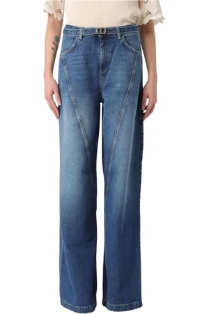 Twin-Set Jeansy, Kobieta, Niebieski, W30, Denim, Stylowe Wide Leg Jeansy z Paskiem