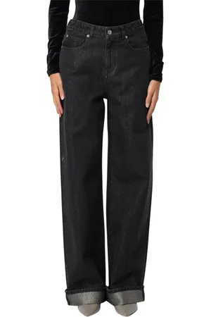 Emporio Armani Jeansy, Kobieta, Czarny, W29, Denim, Czarne Spodnie Wide Leg Z Złożonymi Brzegami