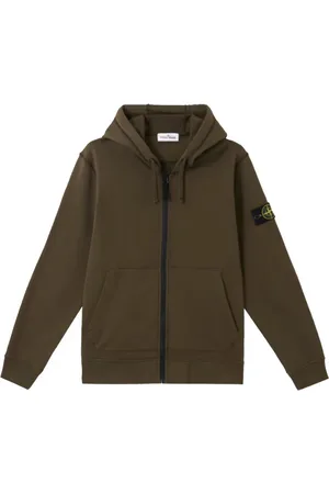 Stone Island Bluzy, Mężczyzna, Zielony, XL, Bawełna, Zielony Bluza z Bawełnianego Polar Fleece z Zamkiem