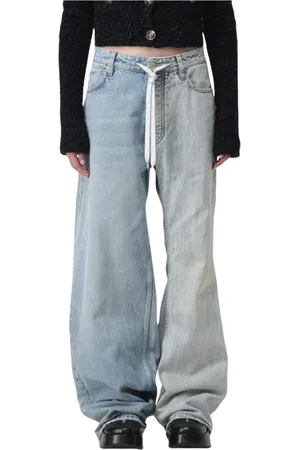 Balenciaga Jeansy, Kobieta, Niebieski, S, Len, Wielokolorowe Jeansyy Straight-Leg