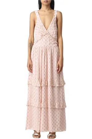 Twin-Set Sukienki, Kobieta, Różowy, M, Metallic Dot Print Sukienka Maxi