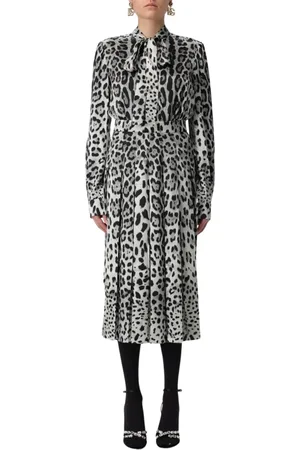 Dolce & Gabbana Sukienki, Kobieta, Wielobarwność, M, Sukienka Midi z Lampartim Wzorem