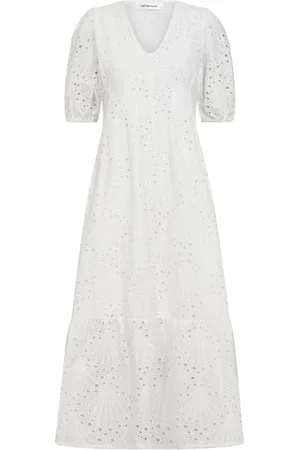 Co`Couture Sukienki, Kobieta, Biały, XS, Bawełna, Biała Sukienka z Plisami Anglaise