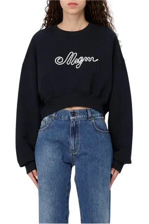 Msgm Bluzy, Kobieta, Niebieski, M, Niebieski Bluza z Logo Haftem