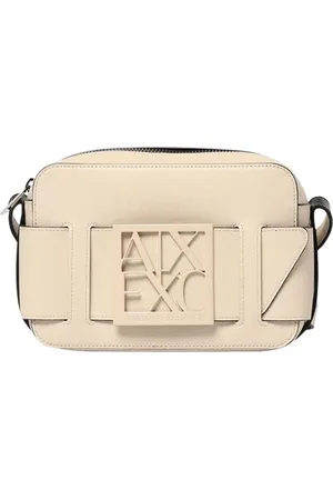 Armani Exchange Torebki, Kobieta, Beżowy, ONE SIZE, Czarna Torba na Ramię z Wyciętym Logo