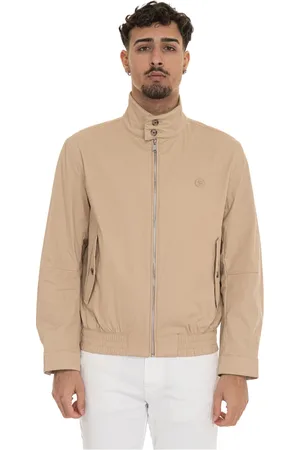 HUGO BOSS Kurtki, Mężczyzna, Beżowy, L, Bawełna, Kurtka Bomber z logo i zamkiem