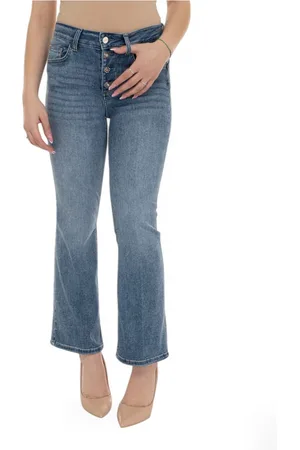 Liu Jo Jeansy, Kobieta, Niebieski, W33, Denim, Jeansyy z trąbkowym dołem i guzikami