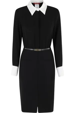 Max Mara Sukienki, Kobieta, Czarny, L, Czarna Sukienka z Kontrastowym Kołnierzem