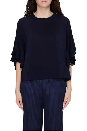 MEIMEIJ Bluzki, Kobieta, Niebieski, S, Ruffled Sleeve Blouse Top