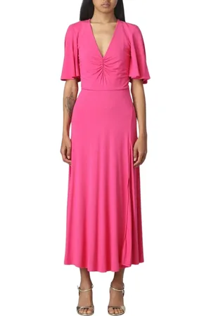 Patrizia Pepe Sukienki, Kobieta, Różowy, L, Elegancka Sukienka Midi z Dekoltem Blue