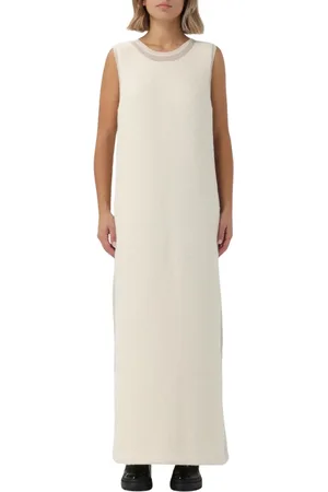 Jil Sander Sukienki, Kobieta, Beżowy, S, Elegancka Długa Sukienka z Dziurami po Bokach