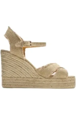 Castaner Buty, Kobieta, Beżowy, 37 EU, Skóra, Metaliczne lniane espadryle z klinem