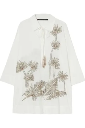 Persona by Marina Rinaldi Bluzki, Kobieta, Biały, 2XL, Tunika z haftem palmowym drzewem