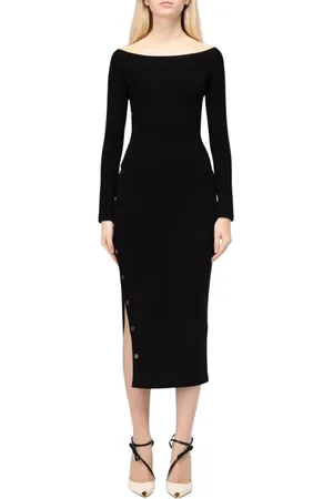 Elisabetta Franchi Sukienki, Kobieta, Czarny, M, Elegancka Czarna Sukienka z Dekoltem w Kształcie Łodzi