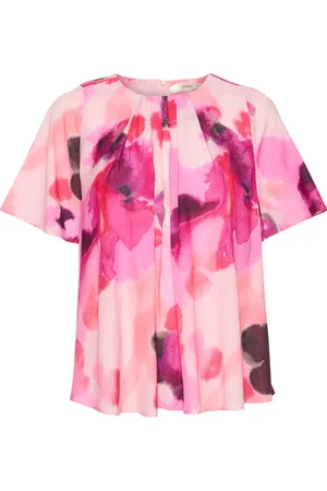 INWEAR Bluzki, Kobieta, Różowy, XL, Bawełna, Różowa Bluzka z Wodnymi Plamami