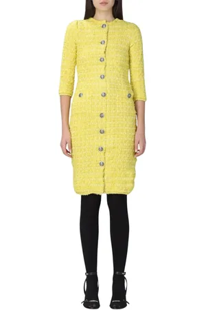 Balenciaga Sukienki, Kobieta, Żółty, M, Tweed, Żółta Sukienka z Tweedu