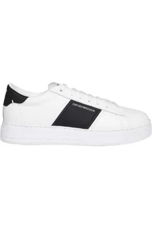 Emporio Armani Buty, Mężczyzna, Biały, 40 EU, Białe Czarne Skórzane Sneakersy