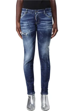Dsquared2 Jeansy, Kobieta, Niebieski, XS, Denim, Stylowe Distressed Skinny Jeansy