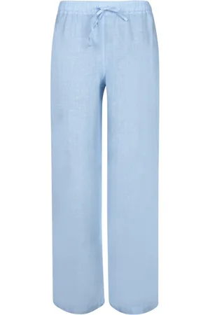 120% Lino Spodnie, Kobieta, Niebieski, 2XS, Spodnie lniane