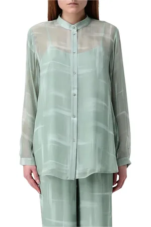 Armani Exchange Bluzki, Kobieta, Zielony, L, Abstrakcyjna Jedwabna Bluzka